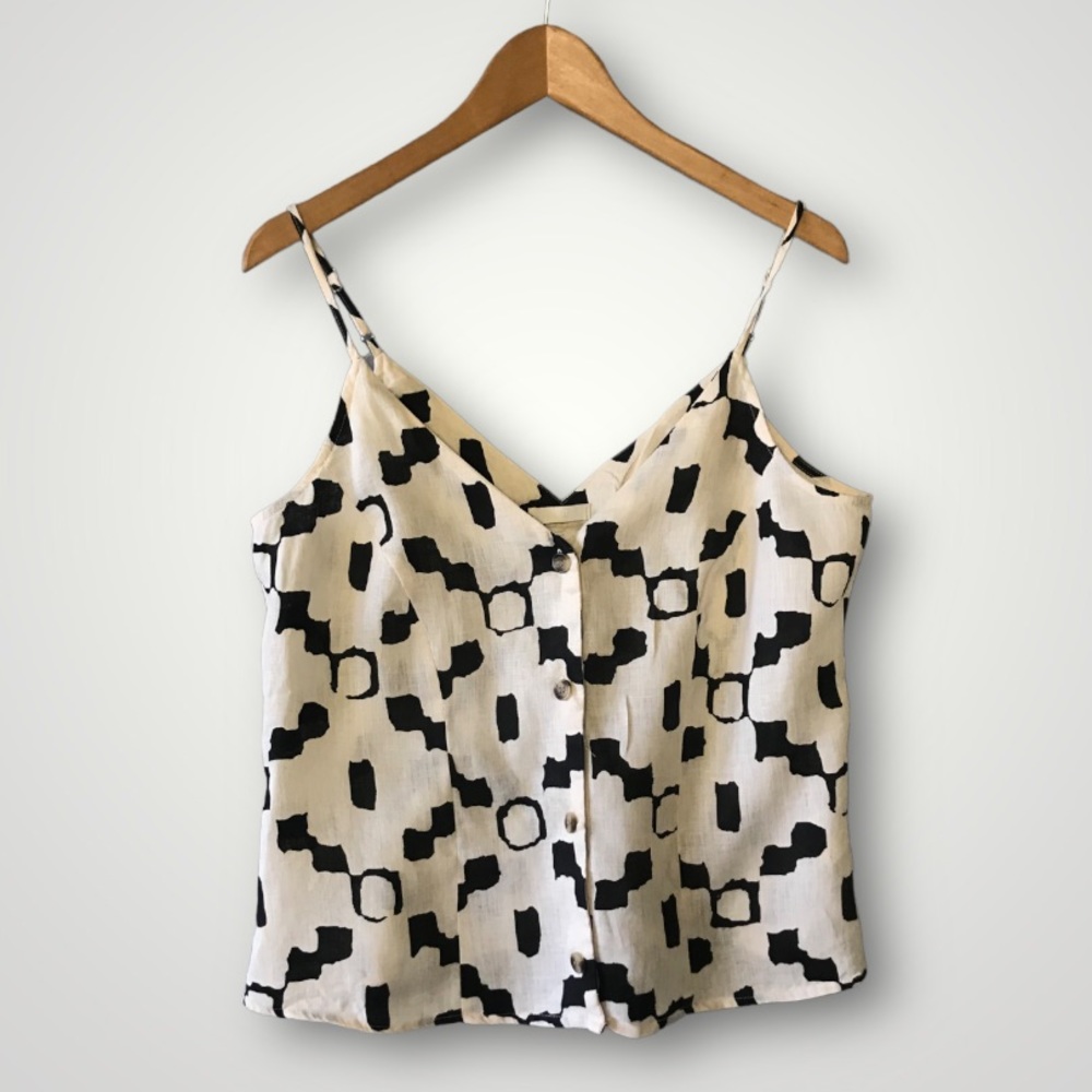 H&M Black and Cream Abstract Print Spaghetti Strap Blouse